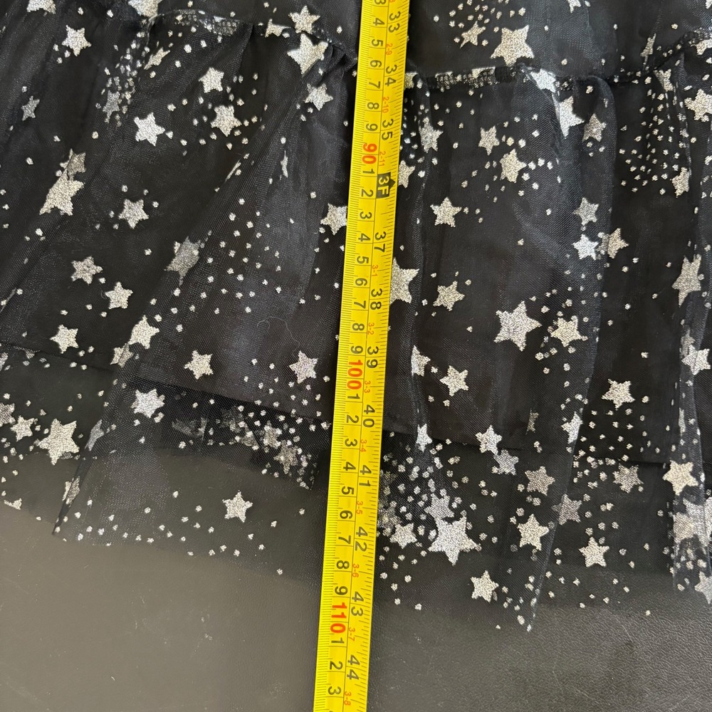 Betsey Johnson Celestial Star Print Mesh Tiered Midi Dress Size 8 Black Silver - Picture 13 of 14